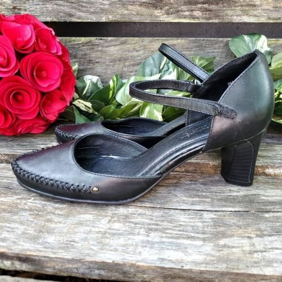 Strictly Comfort Black Mary Jane Heels Retro Swing Dancing Whip Stitch - Picture 5 of 8